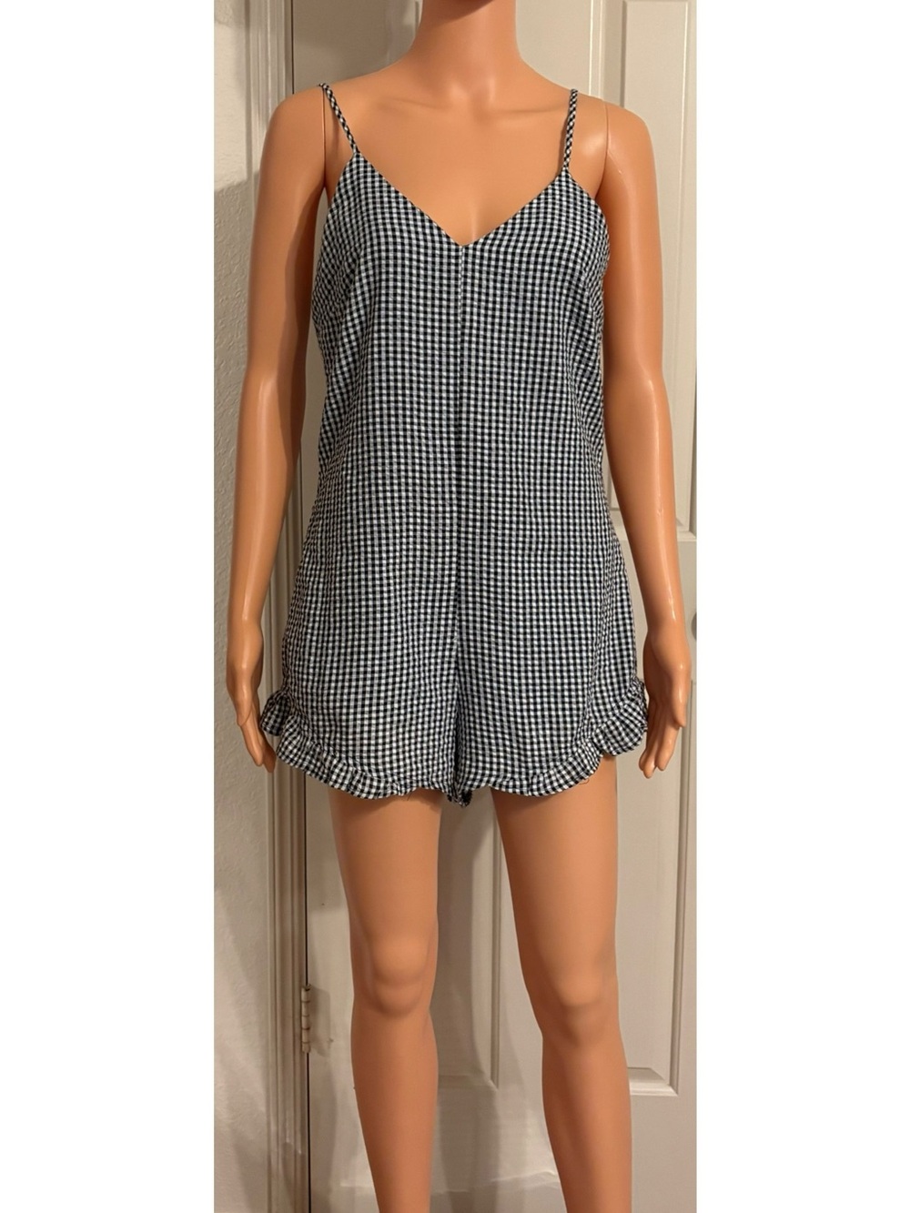 Honey Punch Black & White Gingham Romper